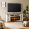 Gery TV Media Console w Log Fireplace | 76" | 2 Cabinets | White