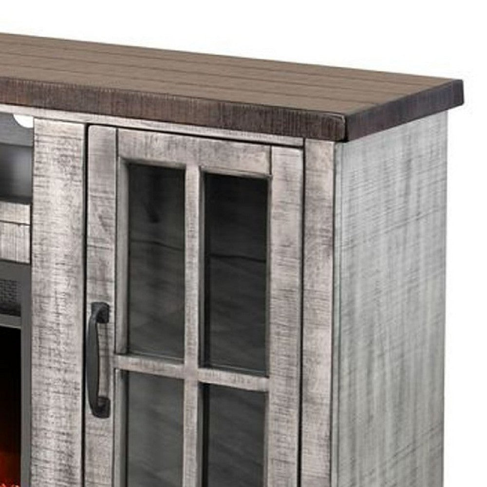 Gery TV Console w Crystal Fireplace | 76’’ | 2 Cabinets | Gray Brown Mahogany BM339826