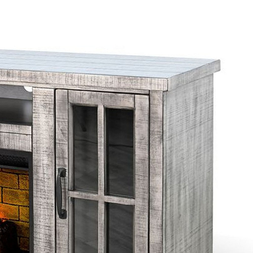 Gery TV Console w Log Fireplace | 76’’ | 2 Cabinets | Gray Brown Mahogany BM339827