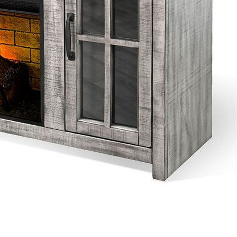 Gery TV Console w Log Fireplace | 76’’ | 2 Cabinets | Gray Brown Mahogany BM339827