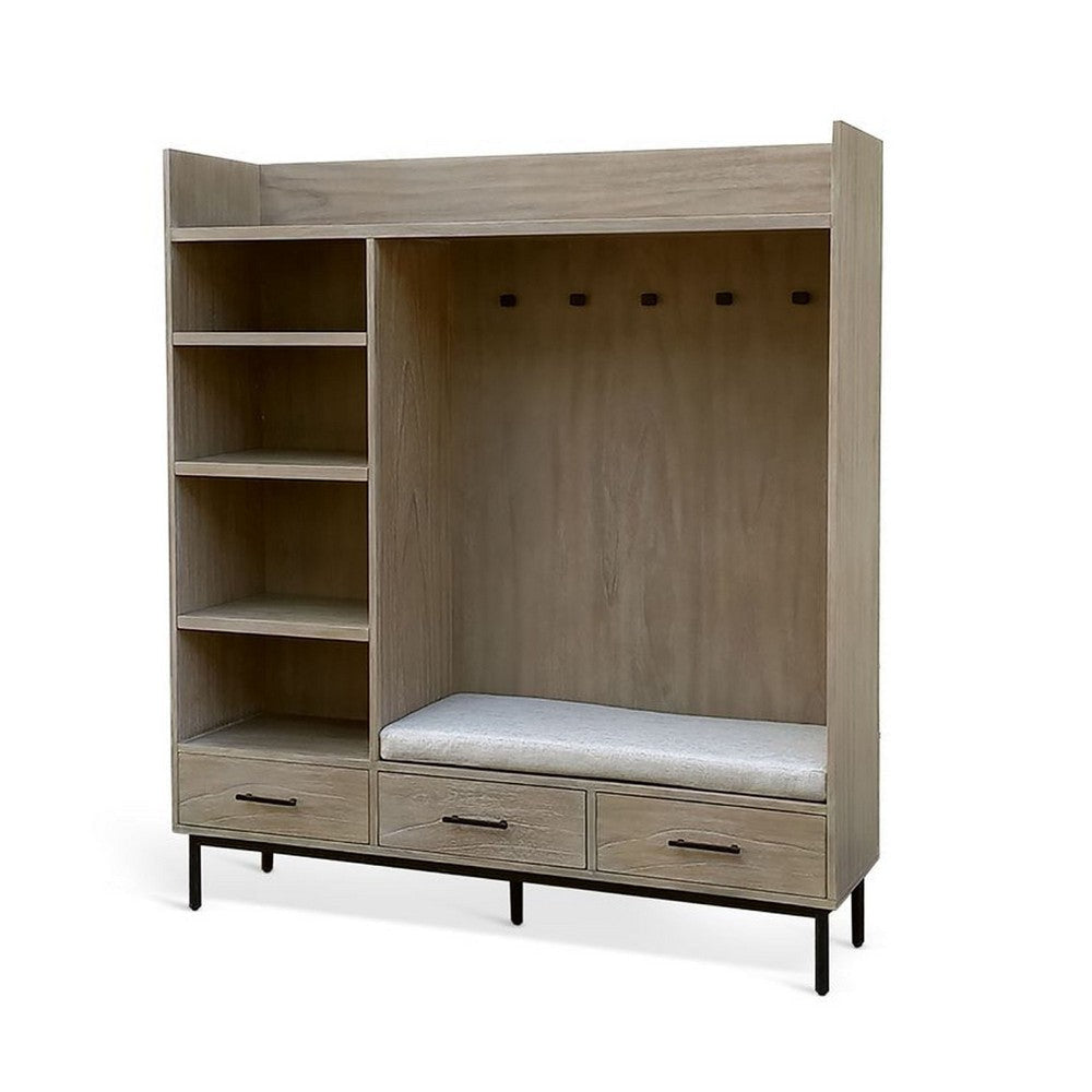 Jiny 72’’ Hall Tree w Cushioned Seat Bench | 3 Drawers | Wheat Brown BM339828