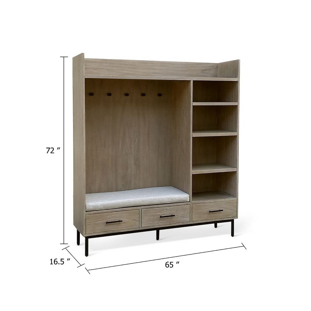 Jiny 72’’ Hall Tree w Cushioned Seat Bench | 3 Drawers | Wheat Brown BM339828