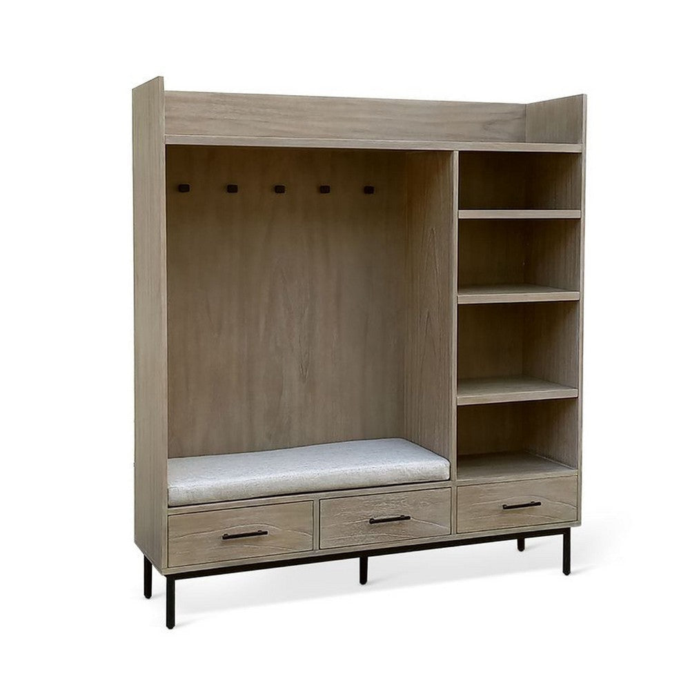 Jiny 72" Hall Tree w Cushioned Seat Bench | 3 Drawers | Wheat Brown