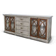 Camie TV Media Console | 4 Glass Cabinet Doors | Gray Solid Wood 91’’ BM339830