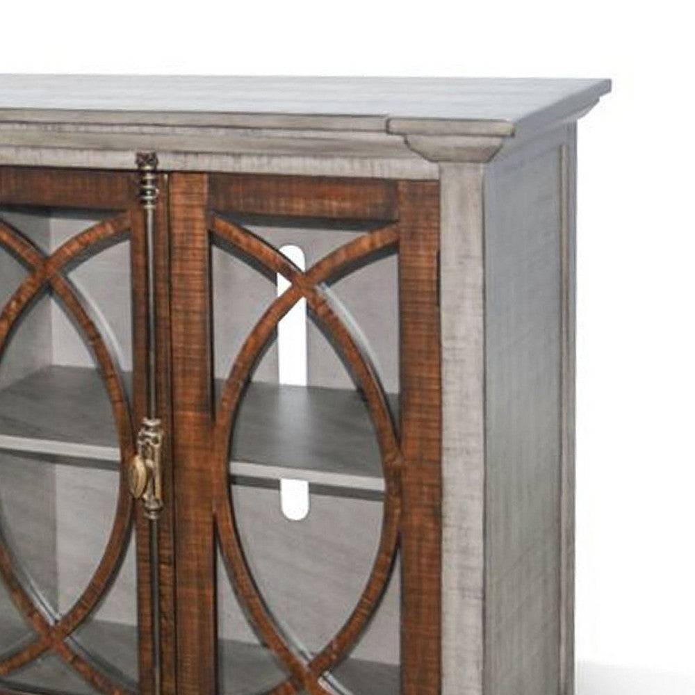 Camie TV Media Console | 4 Glass Cabinet Doors | Gray Solid Wood 91’’ BM339830