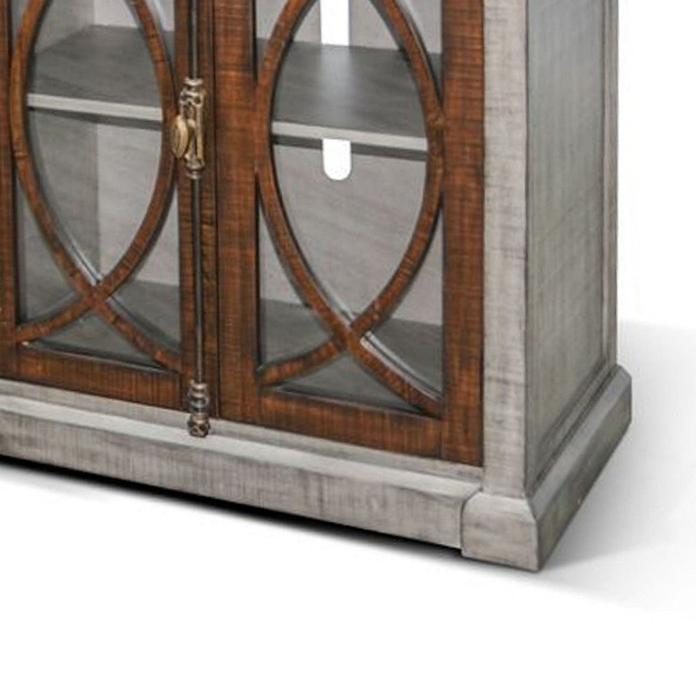 Camie TV Media Console | 4 Glass Cabinet Doors | Gray Solid Wood 91’’ BM339830