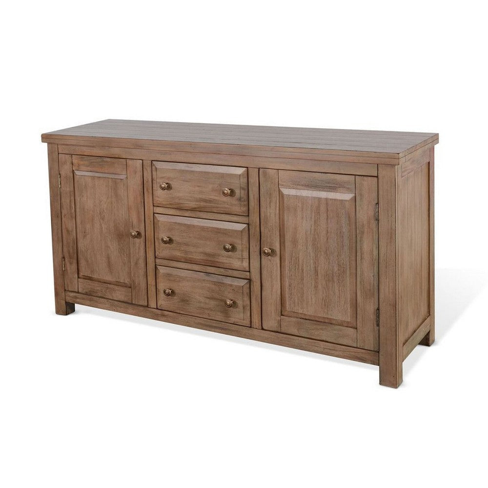 Yael Buffet Cabinet w Wine Rack | 3 Drawers | Natural Mindi Wood BM339832