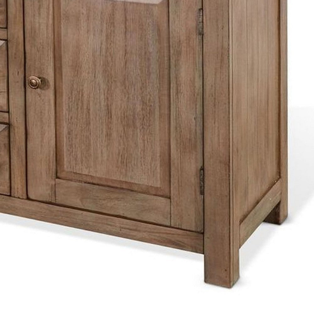 Yael Buffet Cabinet w Wine Rack | 3 Drawers | Natural Mindi Wood BM339832