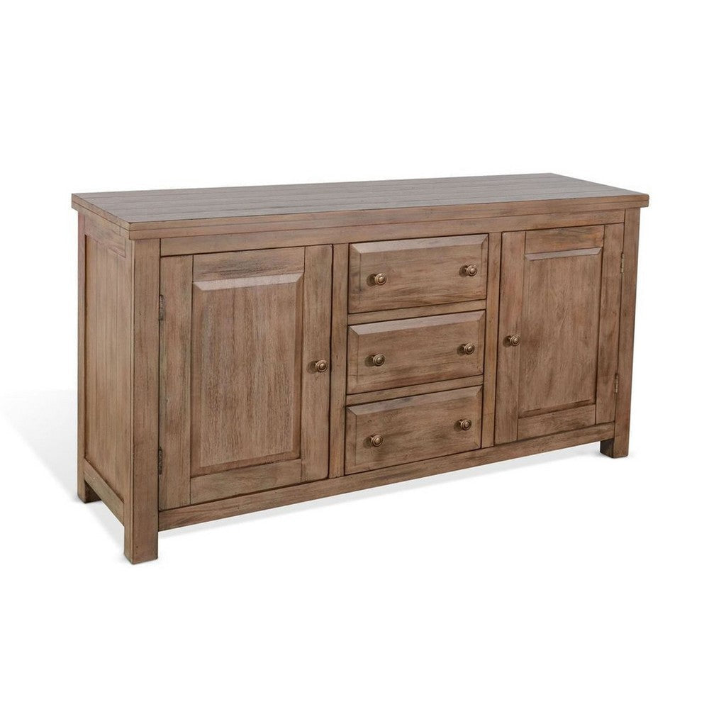 Yael Buffet Cabinet w Wine Rack | 3 Drawers | Natural Mindi Wood
