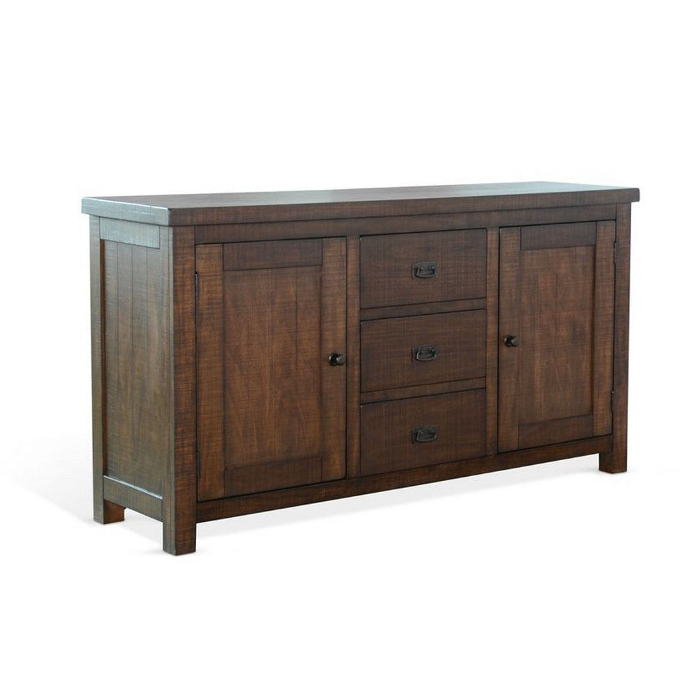 Camie Buffet Cabinet | 3 Drawers | Wine Racks | Brown Mahogany Wood
