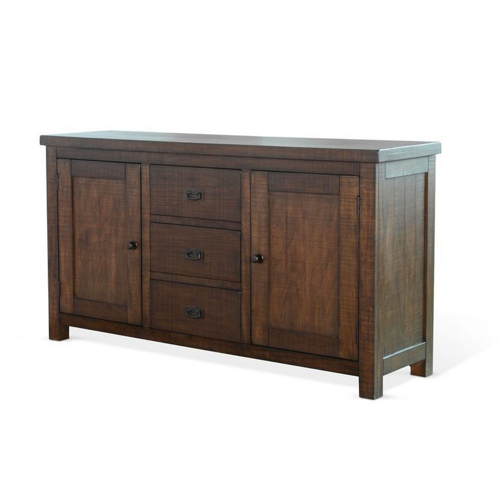 Camie Buffet Cabinet | 3 Drawers | Wine Racks | Brown Mahogany Wood BM339833