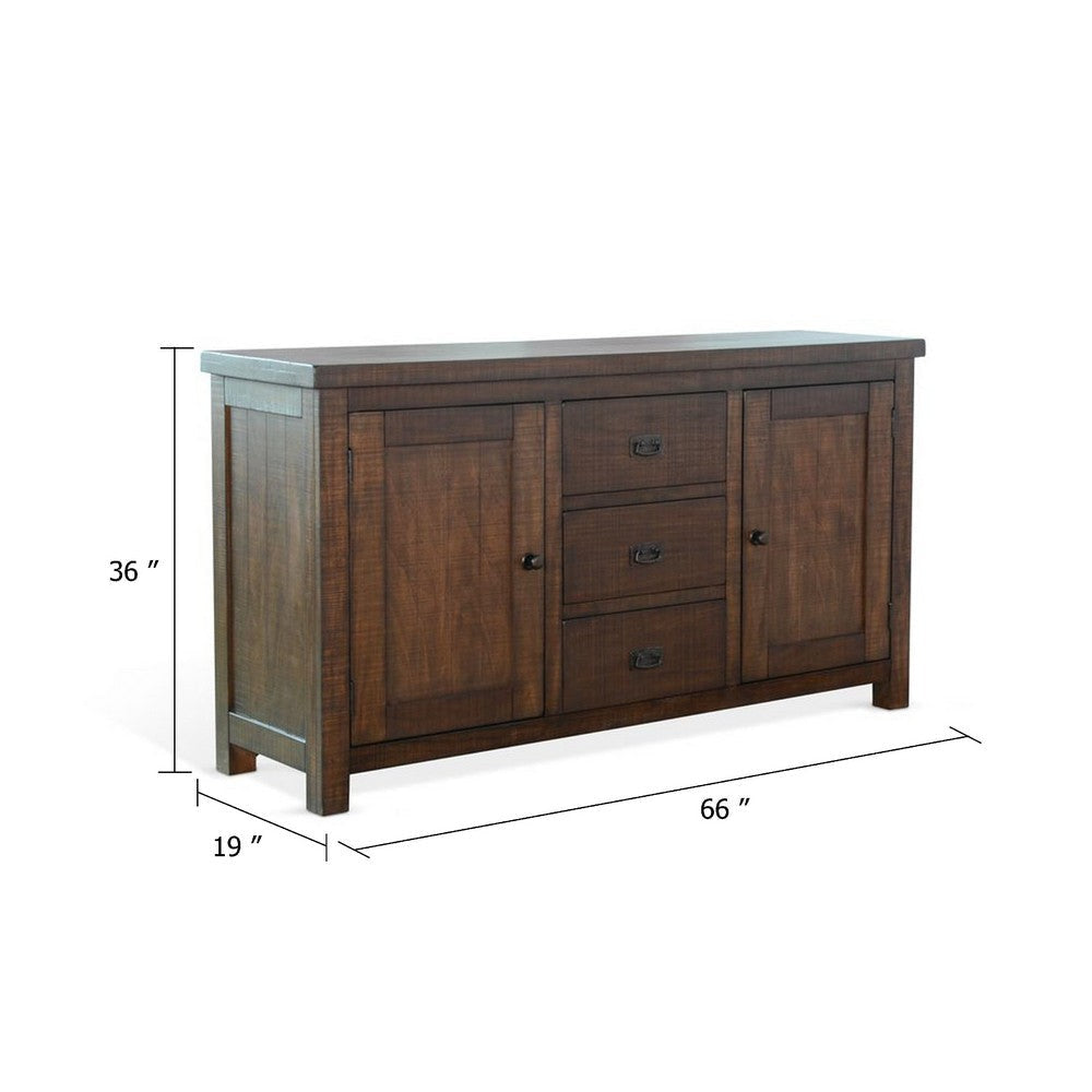 Camie Buffet Cabinet | 3 Drawers | Wine Racks | Brown Mahogany Wood BM339833