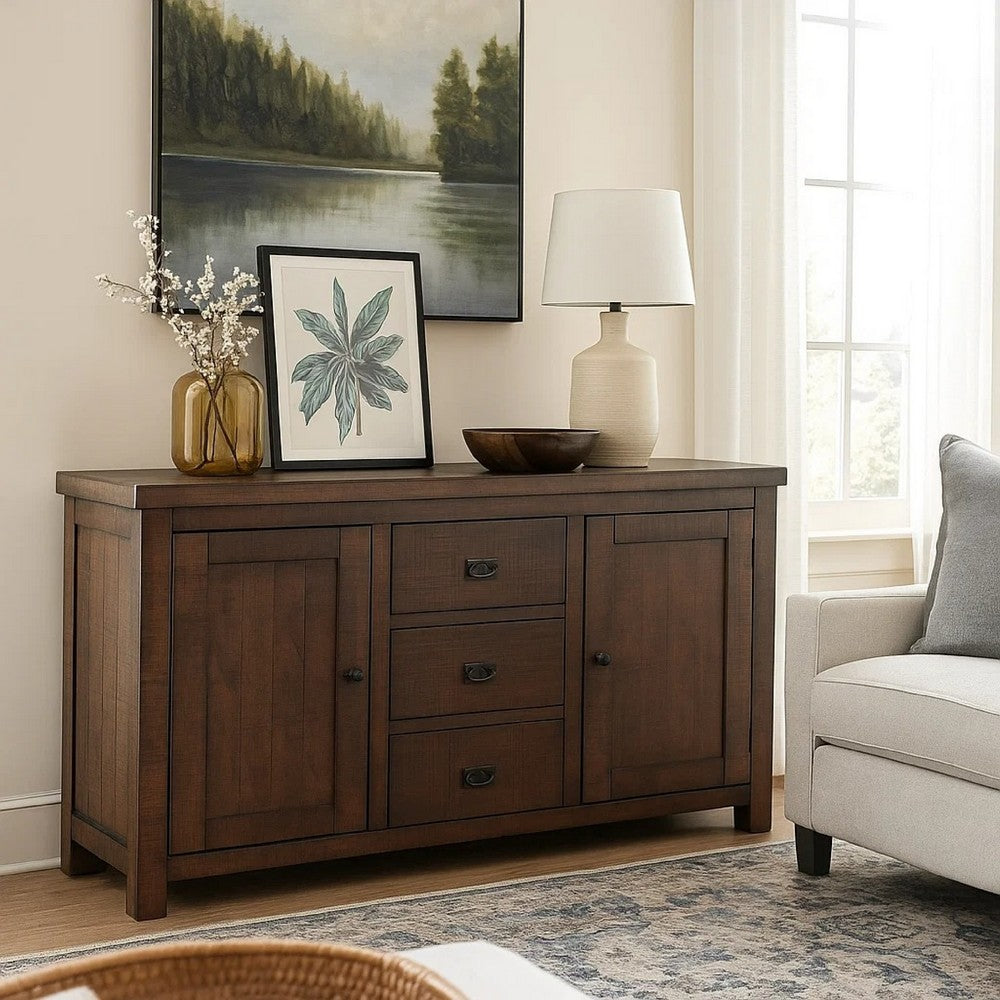 Camie Buffet Cabinet | 3 Drawers | Wine Racks | Brown Mahogany Wood