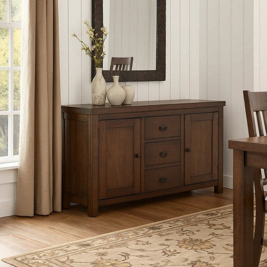 Camie Buffet Cabinet | 3 Drawers | Wine Racks | Brown Mahogany Wood