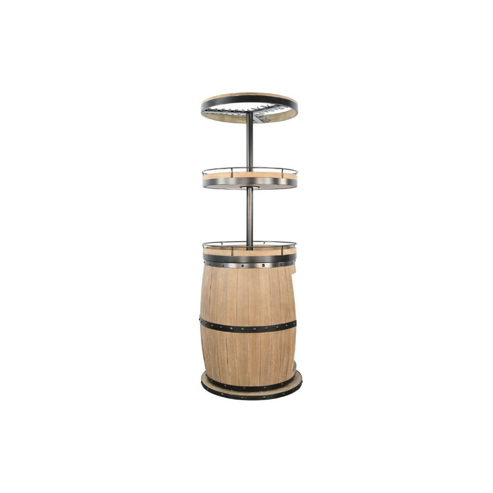 Greta Barrel Bar Unit w Swivel Base | Wine Cubbies | Natural Mindi Wood BM339834