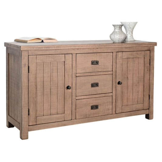 Camie Buffet Server | 3 Drawers | 2 Cabinets | Wine Racks | Brown Mahogany