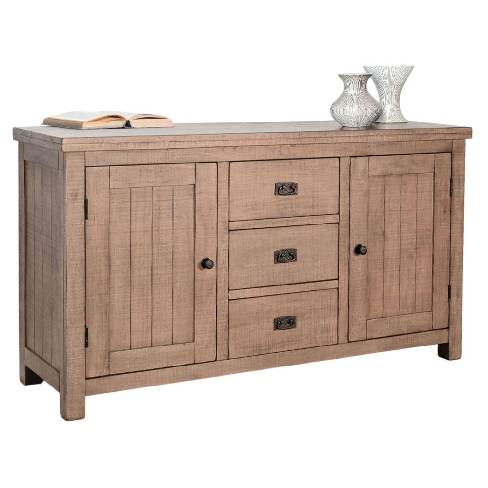 Camie Buffet Server | 3 Drawers | 2 Cabinets | Wine Racks | Brown Mahogany