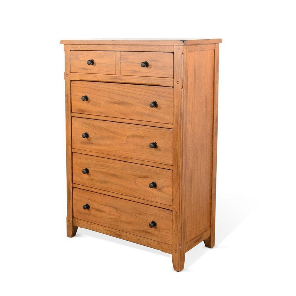 Senny Tall Dresser Chest w 5 Drawers | Brown Solid Mindi Wood BM339840