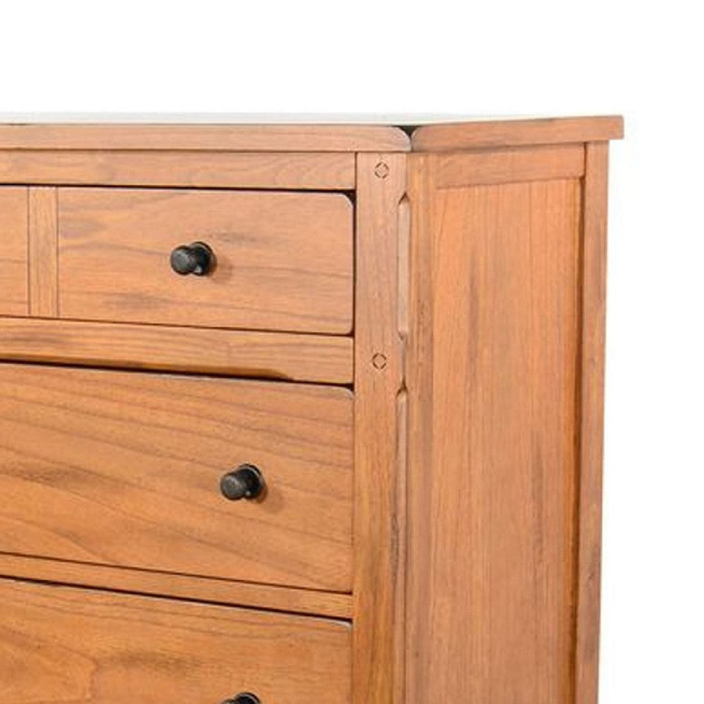 Senny Tall Dresser Chest w 5 Drawers | Brown Solid Mindi Wood BM339840