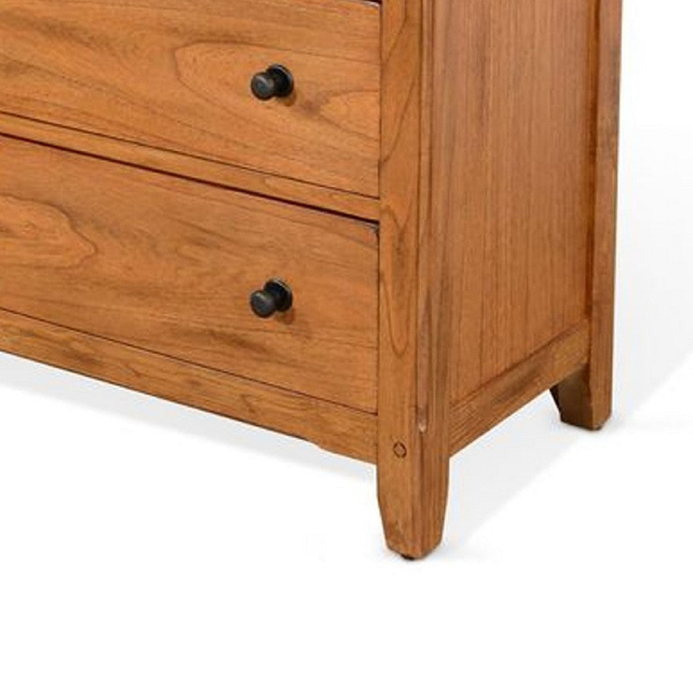 Senny Tall Dresser Chest w 5 Drawers | Brown Solid Mindi Wood BM339840