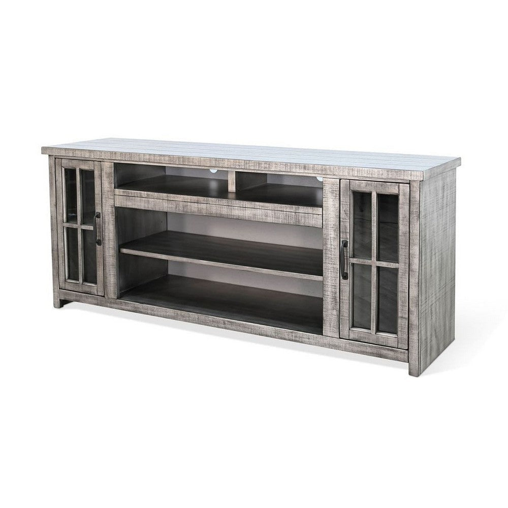 Leyla TV Stand Media Cabinet | 2 Glass Doors & Shelves | Gray Wood 76’’ BM339841