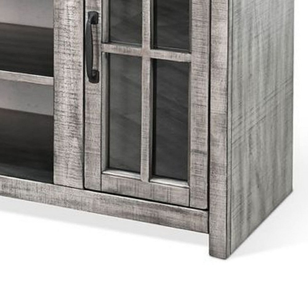 Leyla TV Stand Media Cabinet | 2 Glass Doors & Shelves | Gray Wood 76’’ BM339841