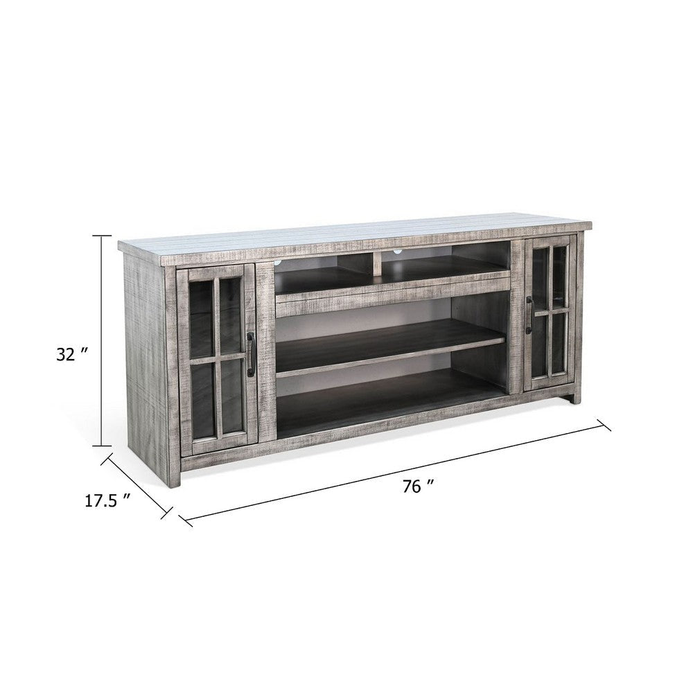Leyla TV Stand Media Cabinet | 2 Glass Doors & Shelves | Gray Wood 76’’ BM339841