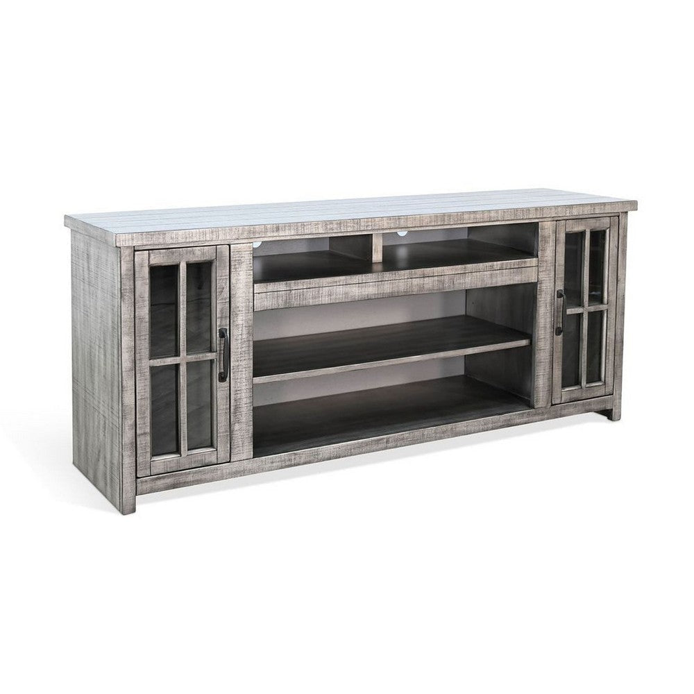 Leyla TV Stand Media Cabinet | 2 Glass Doors & Shelves | Gray Wood 76"