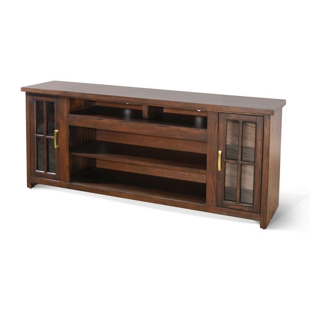 Leyla TV Stand Media Cabinet | 2 Glass Doors| Brown Solid Wood 76’’ BM339842