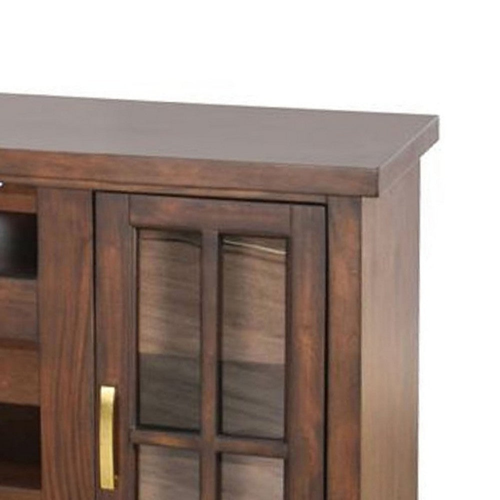 Leyla TV Stand Media Cabinet | 2 Glass Doors| Brown Solid Wood 76’’ BM339842