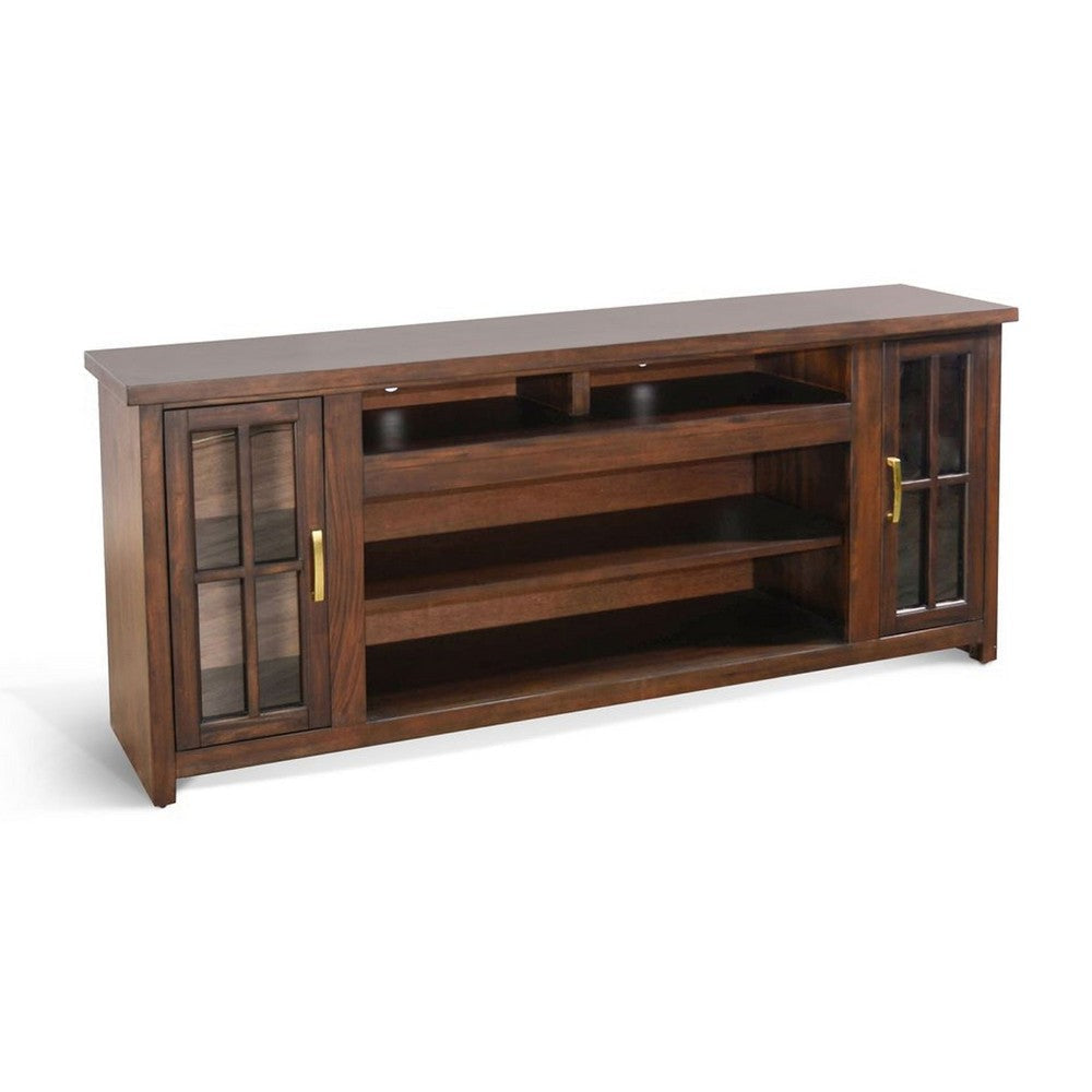 Leyla TV Stand Media Cabinet | 2 Glass Doors| Brown Solid Wood 76"