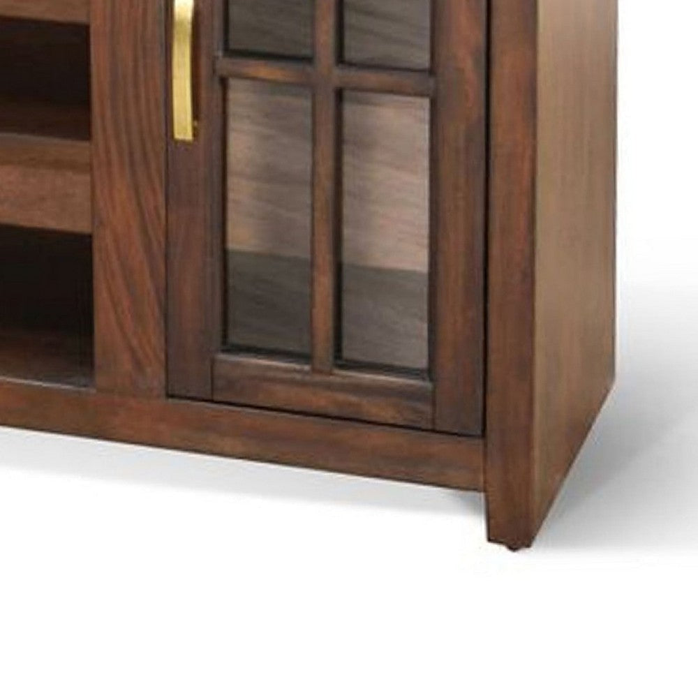Leyla TV Stand Media Cabinet | 2 Glass Doors| Brown Solid Wood 76’’ BM339842