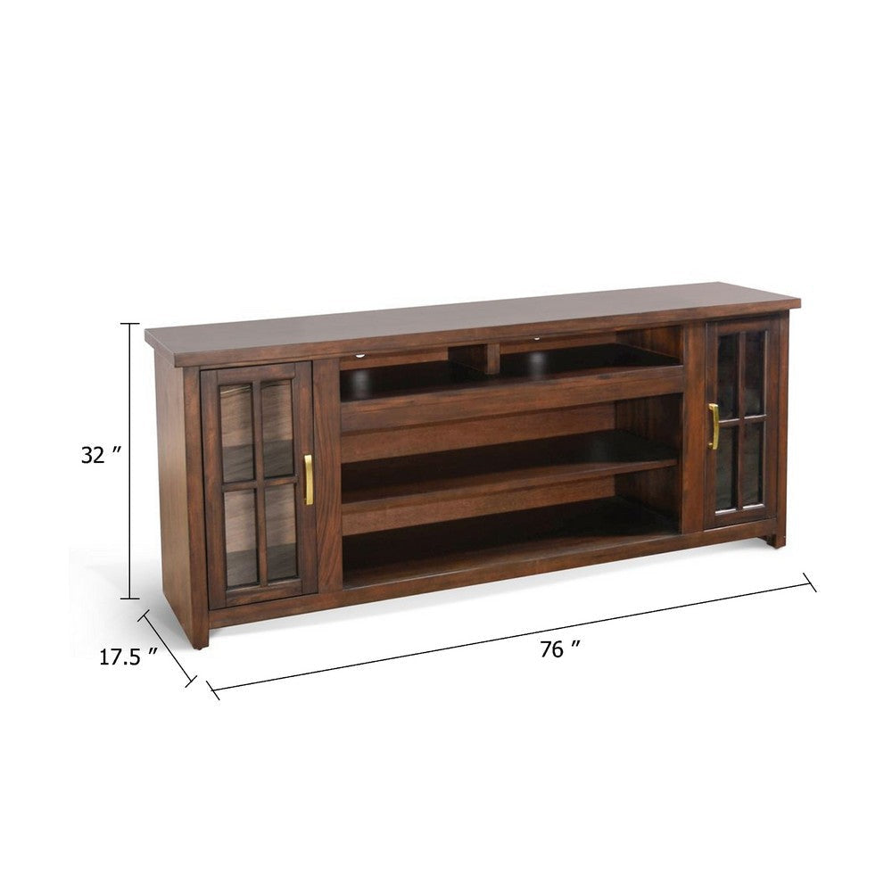 Leyla TV Stand Media Cabinet | 2 Glass Doors| Brown Solid Wood 76’’ BM339842