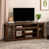 Leyla TV Stand Media Cabinet | 2 Glass Doors| Brown Solid Wood 76"