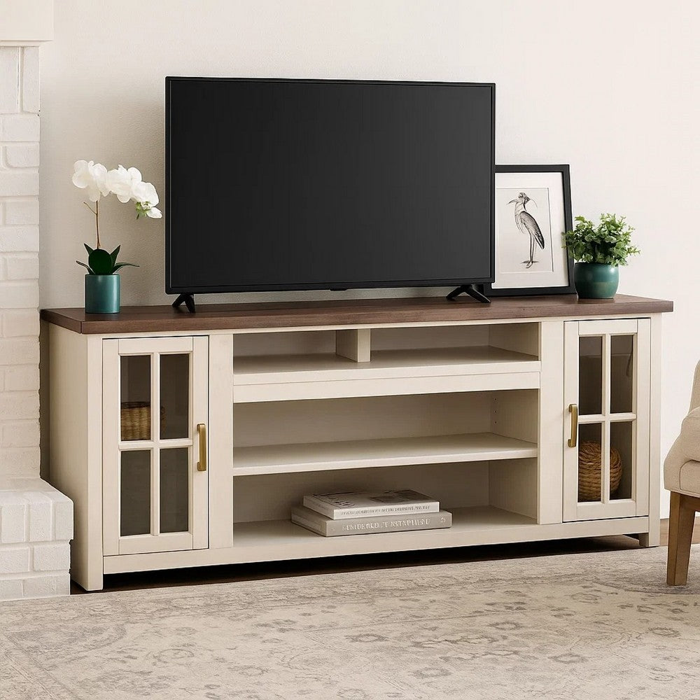 Leyla TV Stand Media Cabinet | 2 Doors & Shelves | White Wood 76"