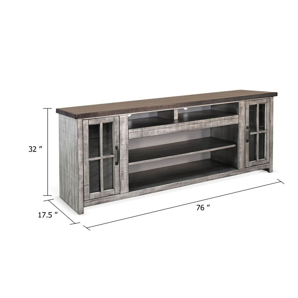 Leyla TV Stand Media Cabinet | 2 Doors | Shelves | Gray-Brown Wood 76’’ BM339844