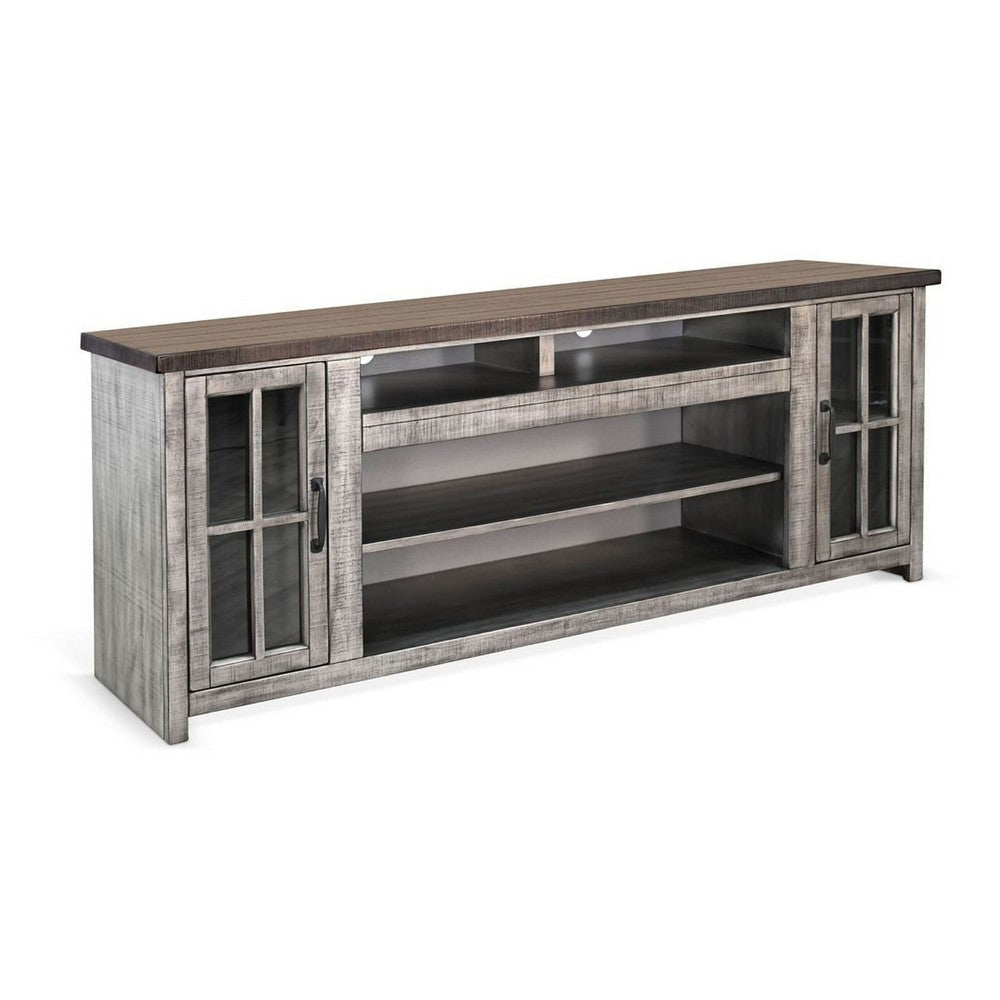 Leyla TV Stand Media Cabinet | 2 Doors | Shelves | Gray-Brown Wood 76"