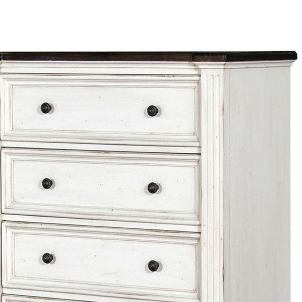 Orso Tall Dresser Chest | 5 Drawers | Panel Detailed White Mahogany Wood BM339846