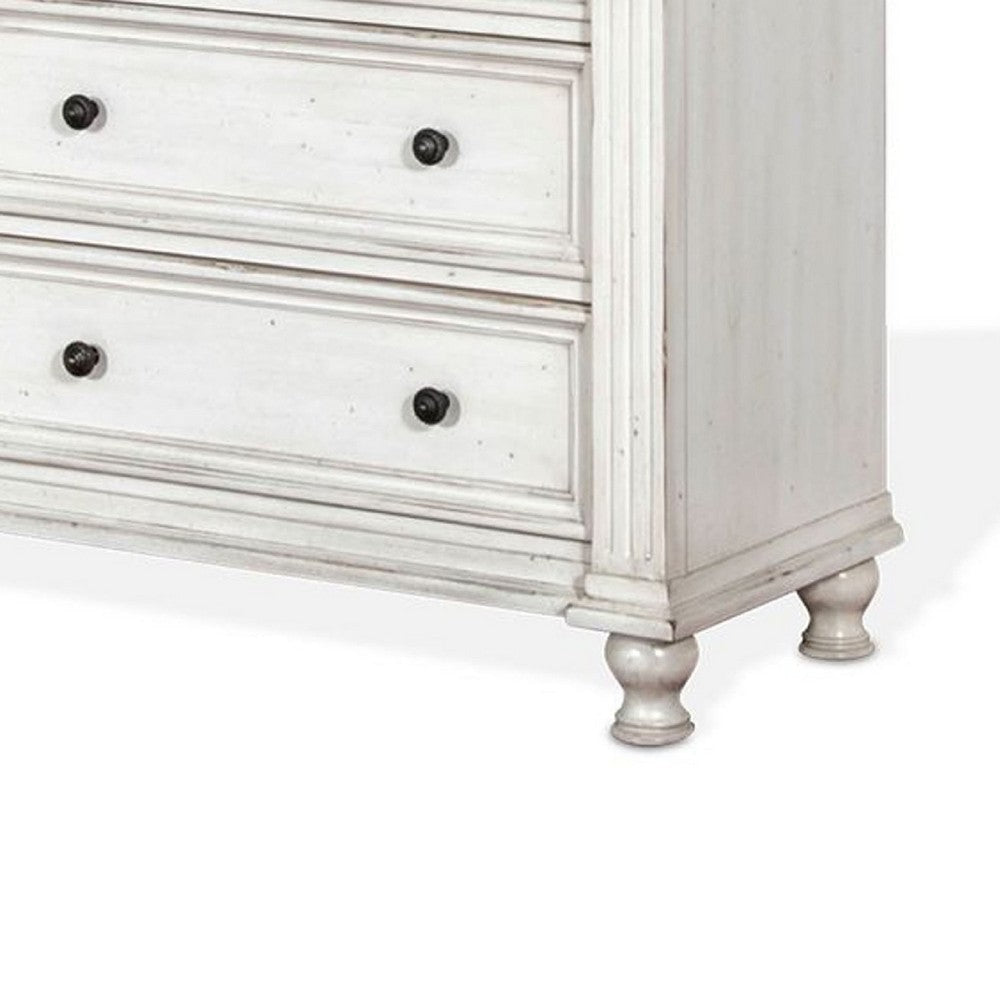 Orso Tall Dresser Chest | 5 Drawers | Panel Detailed White Mahogany Wood BM339846