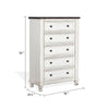 Orso Tall Dresser Chest | 5 Drawers | Panel Detailed White Mahogany Wood BM339846
