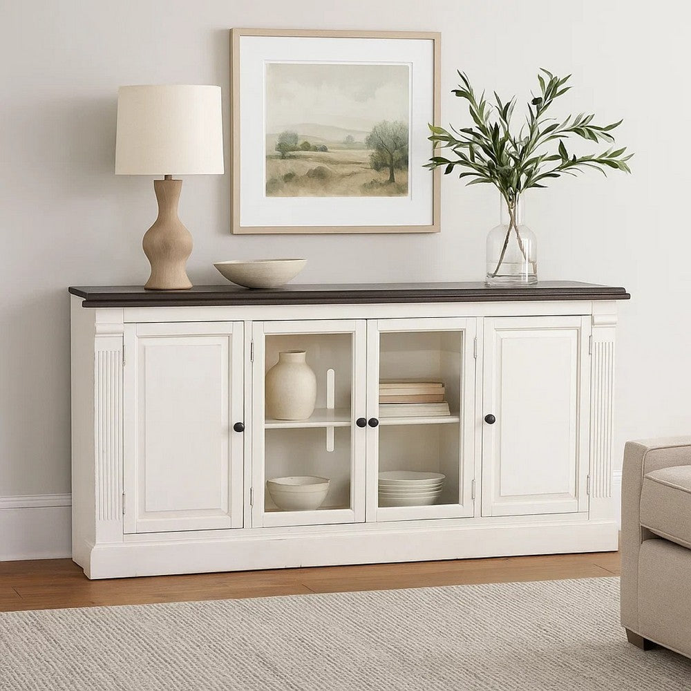 Ivvy TV Stand Media Cabinet | Shelves | White Brown Wood Molding | 81"