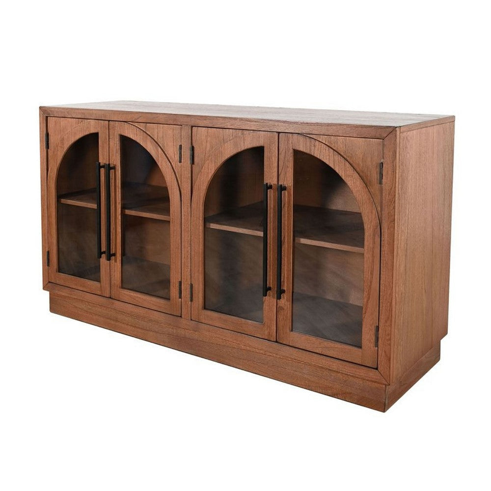 Cally Accent Cabinet | 4 Glass Doors | Black Metal | Brown Mindy Wood BM339849