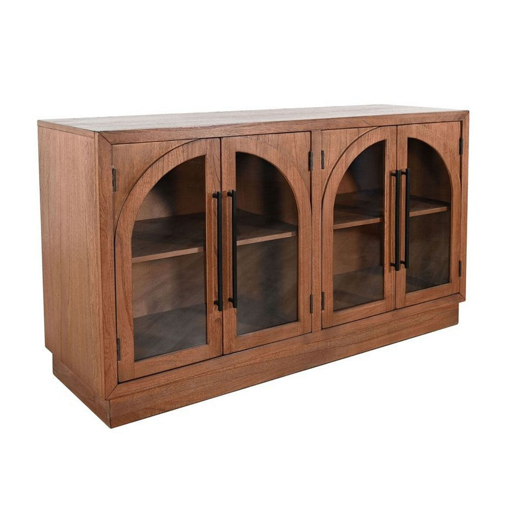 Cally Accent Cabinet | 4 Glass Doors | Black Metal | Brown Mindy Wood