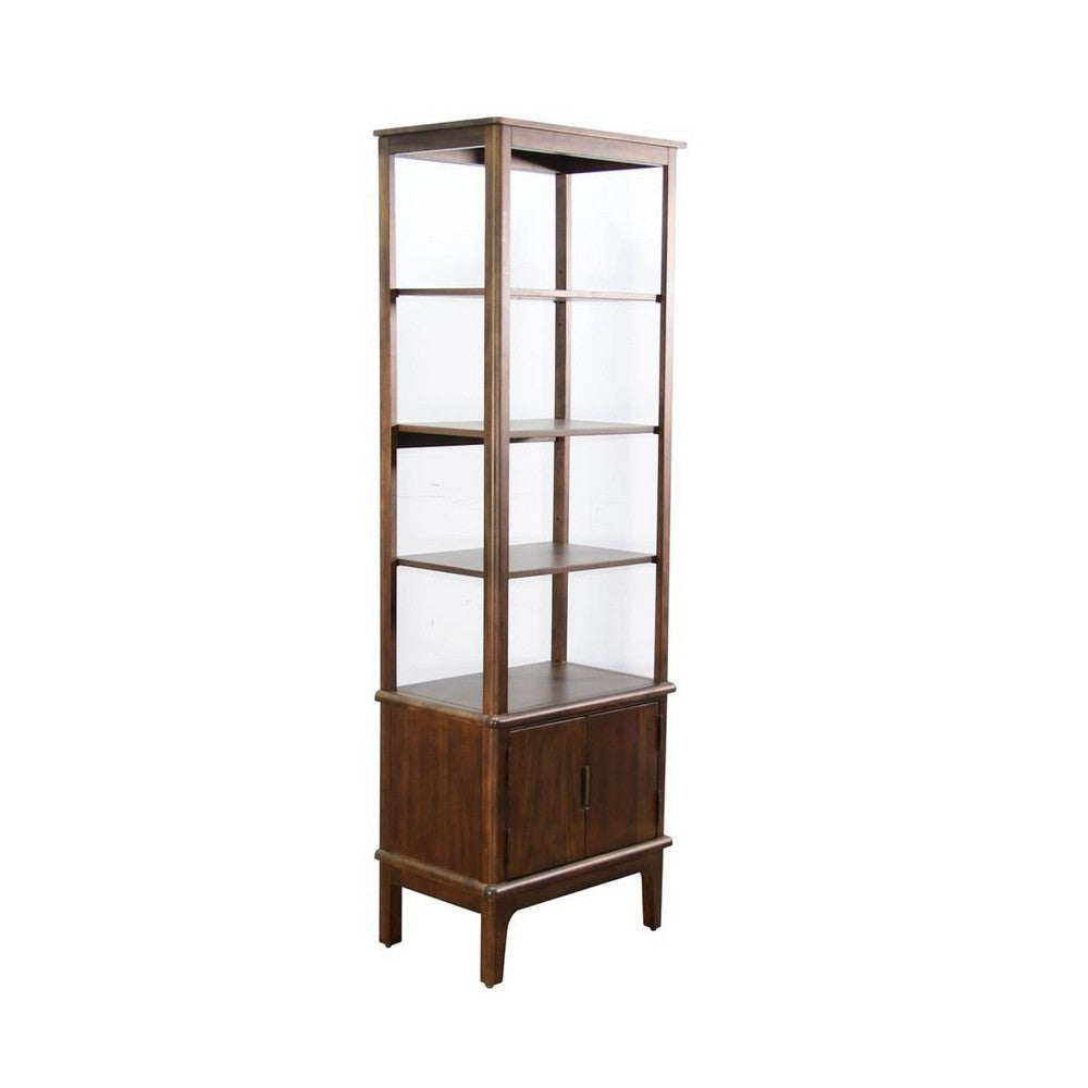 Natra Console Pier | Open Shelves & Lower Cabinet | Brown Mahogany
