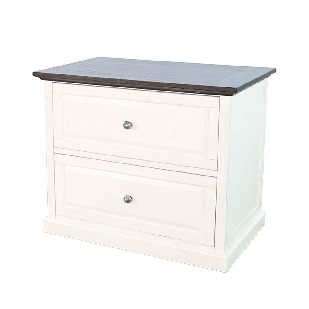 Orso File Cabinet | 2 Drawers | White Brown Solid Mahogany Wood BM339858