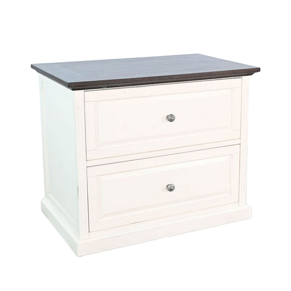 Orso File Cabinet | 2 Drawers | White Brown Solid Mahogany Wood