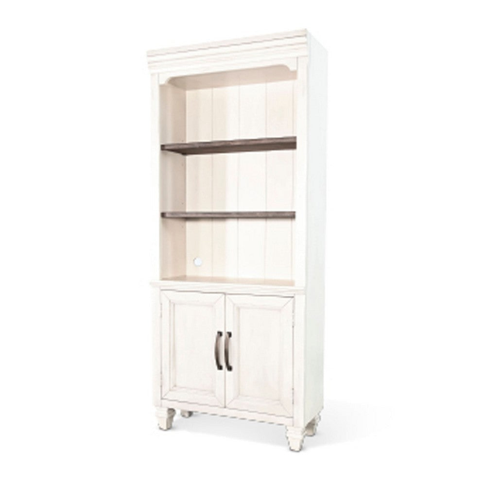 Barnie Bookcase Cabinet | 3 Open Shelves | Brown White Mahogany Wood