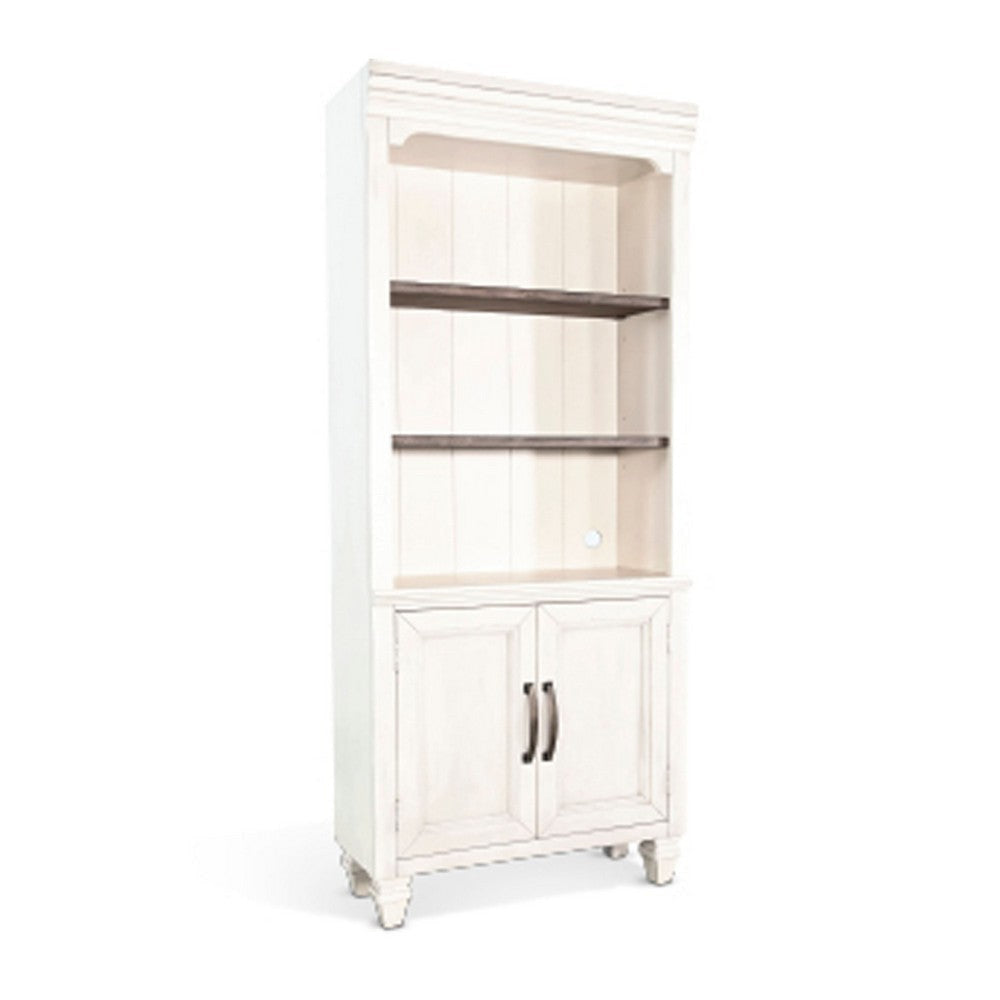 Barnie Bookcase Cabinet | 3 Open Shelves | Brown White Mahogany Wood