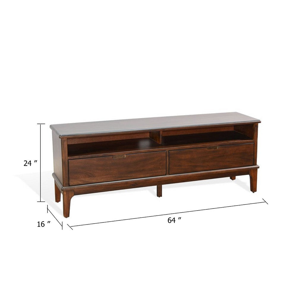 West TV Stand Media Cabinet | Open Shelves | Brown Mahogany Wood | 64’’ BM339864