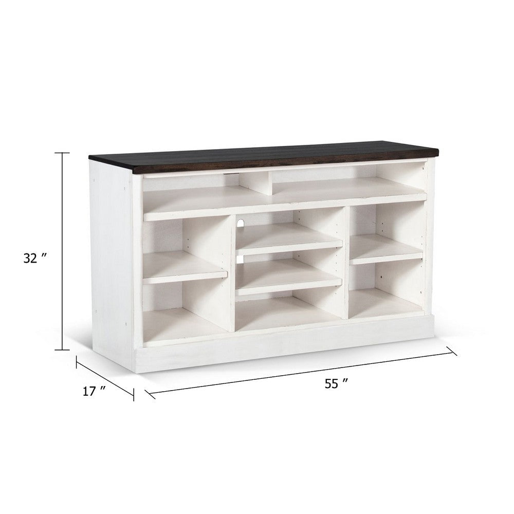 Creta TV Stand Media Cabinet | Open Shelves | White Brown Wood | 55’’ BM339867